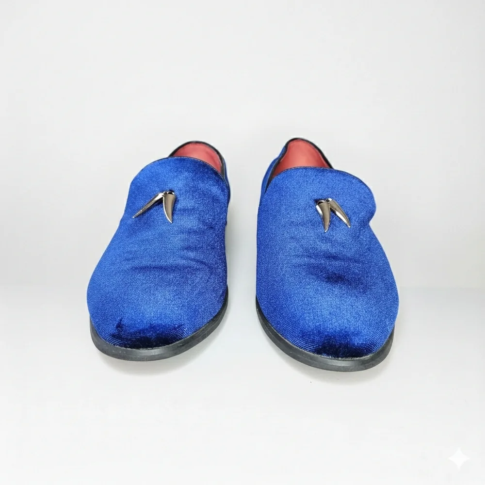 CMM Men's 10.5/275 Shoes Vibrant Blue Velvet Formal Slipper Smoking Loafers